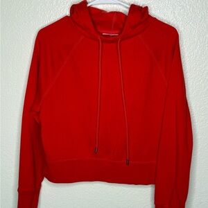 Women’s Vibrant Red Hoodie Size Small Cropped at Waist